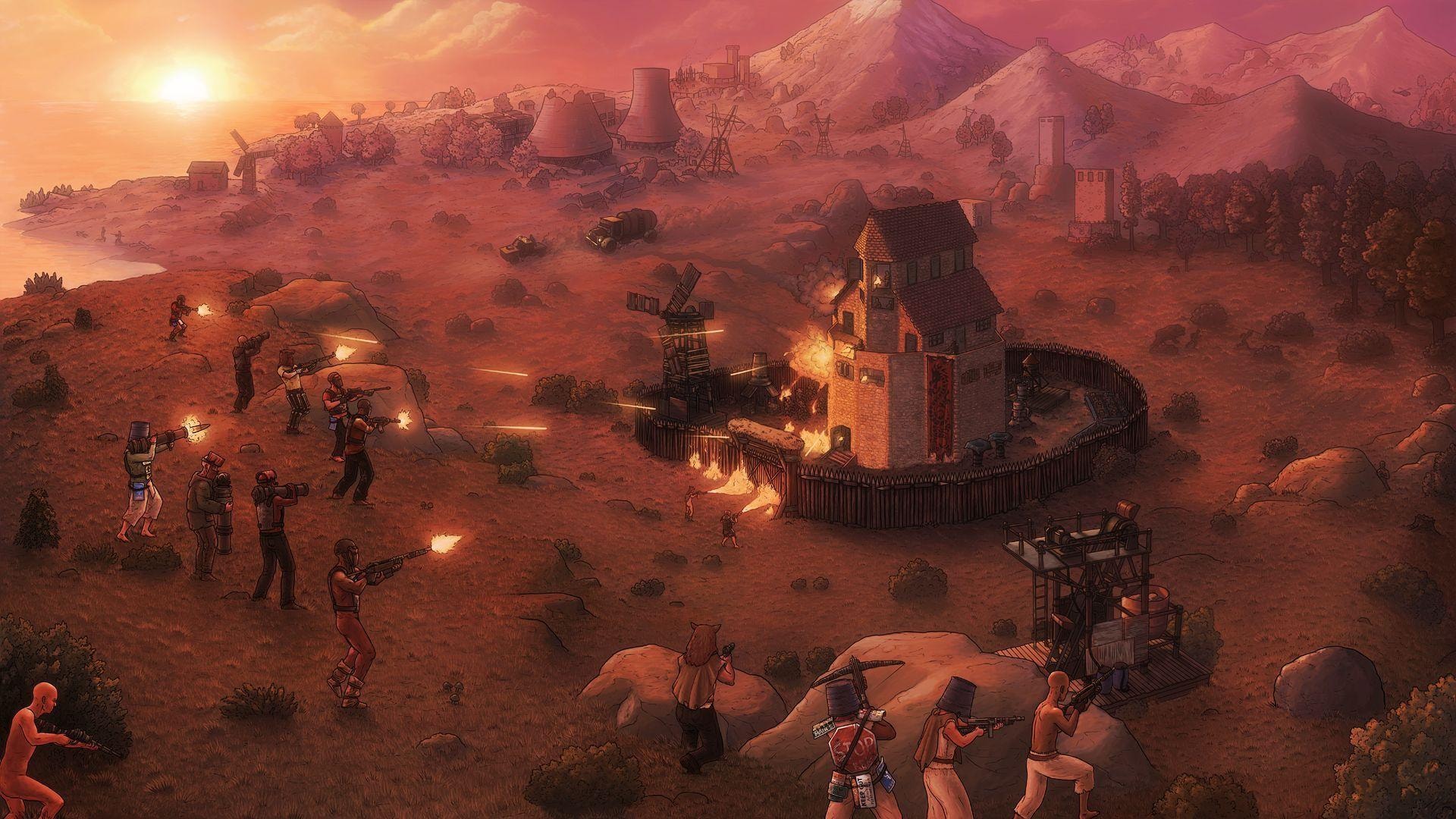 Rust base raid at sunset